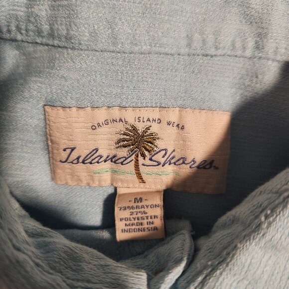 Island Shores Shirt Button Up Short Sleeve Light Blue Rayon Polyester Mens Med - Picture 6 of 10
